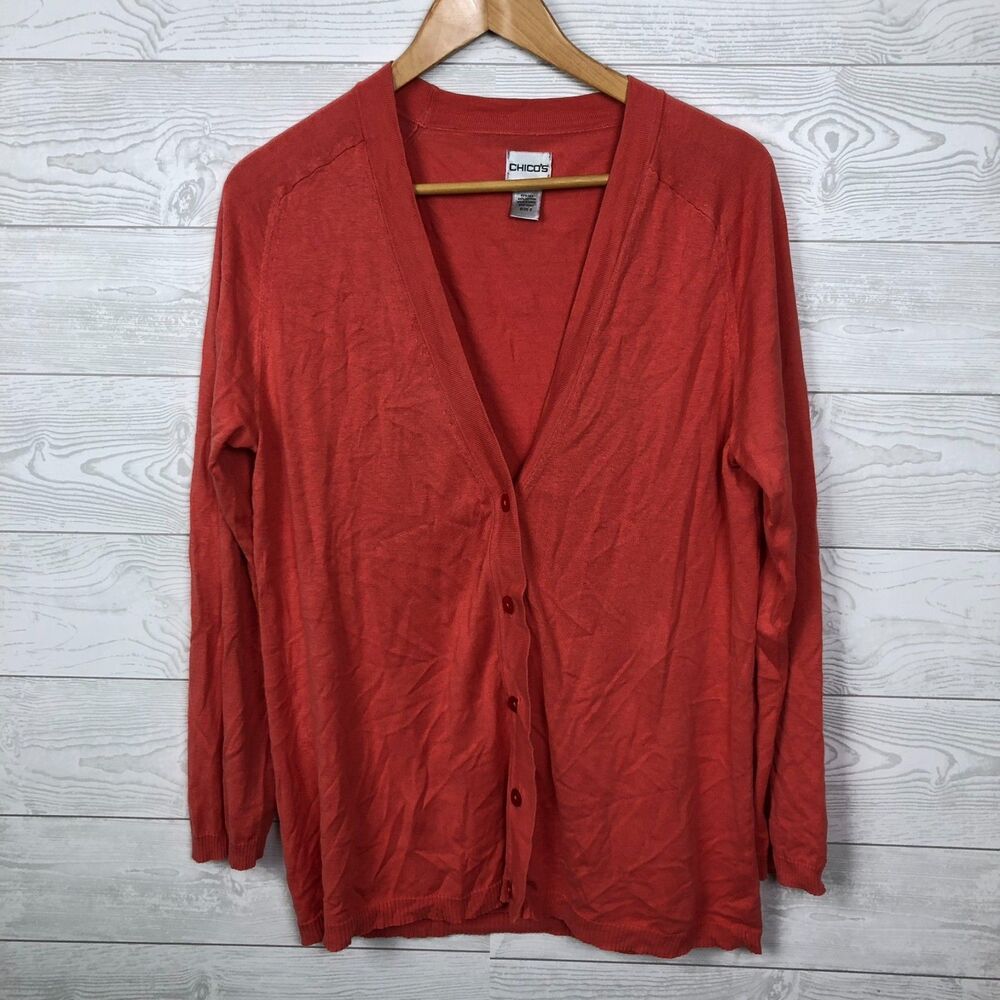 Chico's Women's Size 3/XL Silk Cotton Button Front Cardigan Sweater Long Sleeve